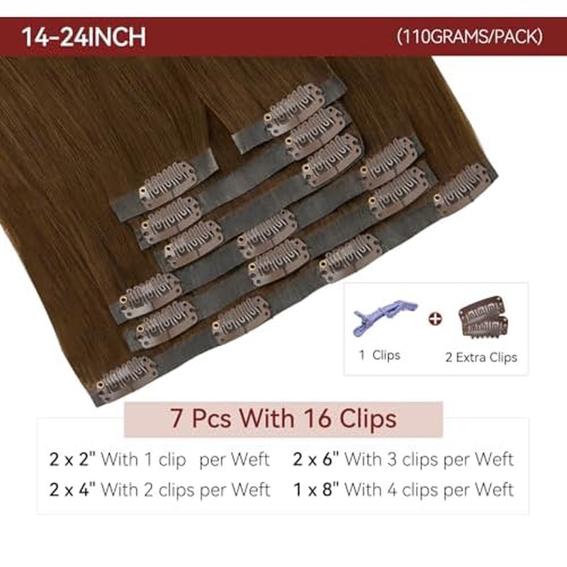LOVELINE Seamless Clip in Hair Extensions Real Human Hair, Luxury Remy Human Hair Extensions Clip ins for Women, 22 Inch 110g 7Pcs, Chocolate Brown