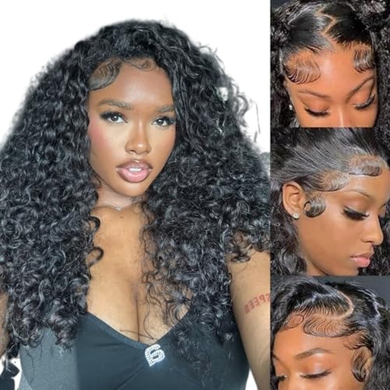 13x6 HD Deep Wave Lace Front Wigs Human Hair Pre Plucked 22 Inch Deep Curly Glueless Wigs for Black Women Lace Frontal Wigs with Baby Hair 180% Density Natural Hairline