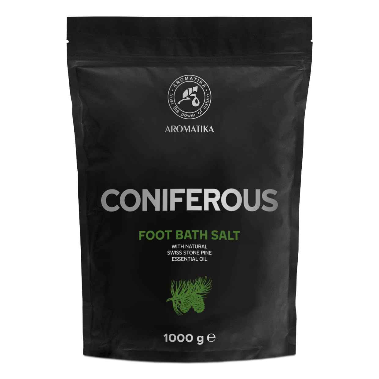 Foot Bath Salt Coniferous 35Oz - Pedicure Foot Bath Salt - Foot Bath Additive with Natural Sea Salt - Swiss Stone Pine Essential Oil - Foot Care for Tired Feet - Beauty - Relaxation - Aromatherapy