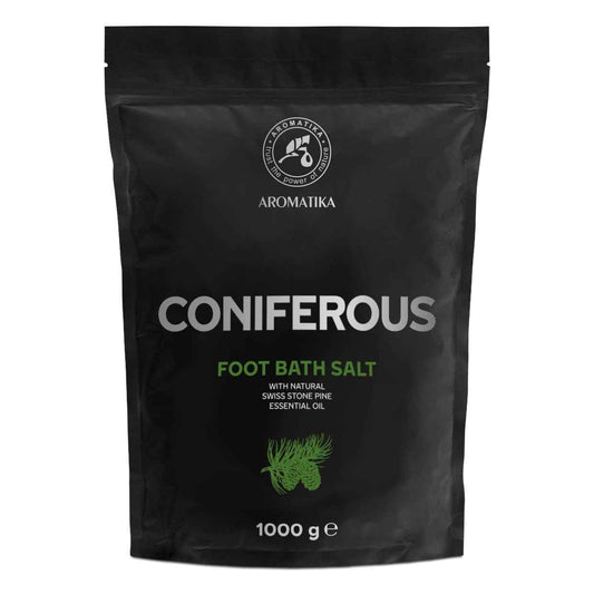 Foot Bath Salt Coniferous 35Oz - Pedicure Foot Bath Salt - Foot Bath Additive with Natural Sea Salt - Swiss Stone Pine Essential Oil - Foot Care for Tired Feet - Beauty - Relaxation - Aromatherapy