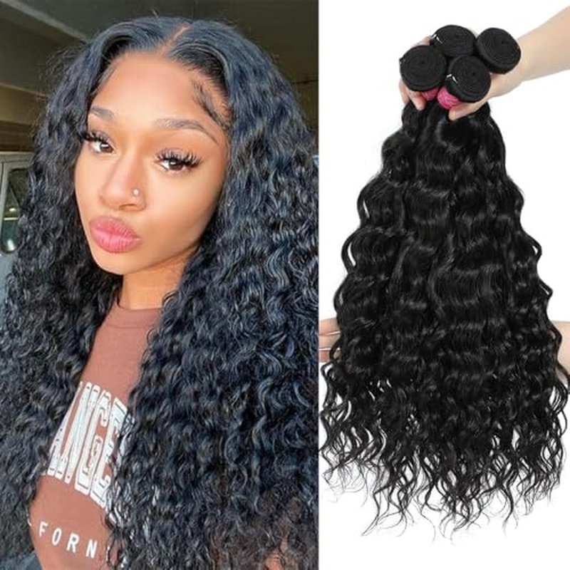Deep Wave Human Hair Bundles 14 16 18 20 Inch 100% Unprocessed Deep Curly Bundles Human Hair Water Wave Bundles for Women Wet and Wavy Curly Hair Double Weft Remy Hair Extensions