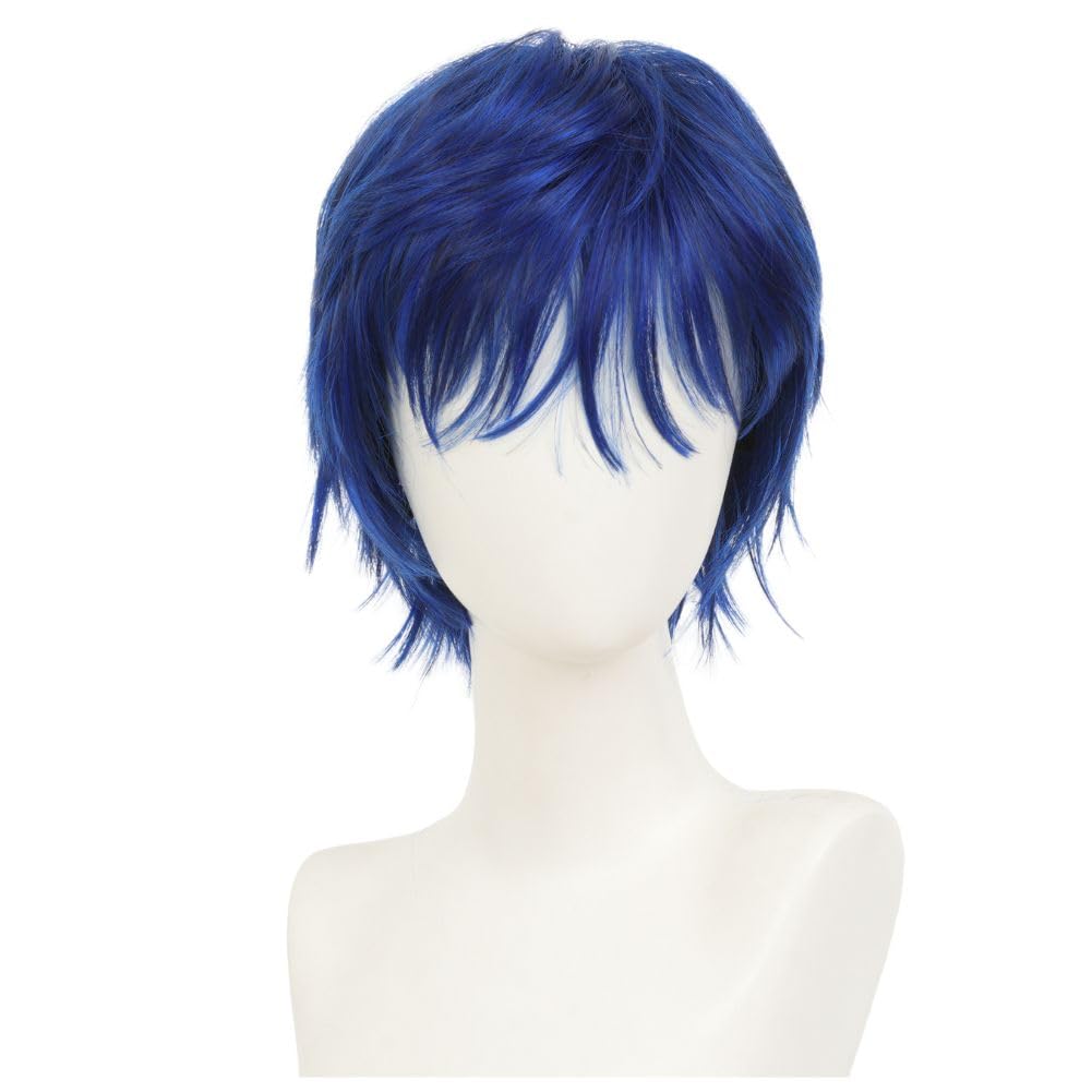Siudus Blue Anime Wig Navy Short Straight Cosplay Hair Wigs Layered Synthetic Fibre Wig for Party Costume Halloween Unisex Use