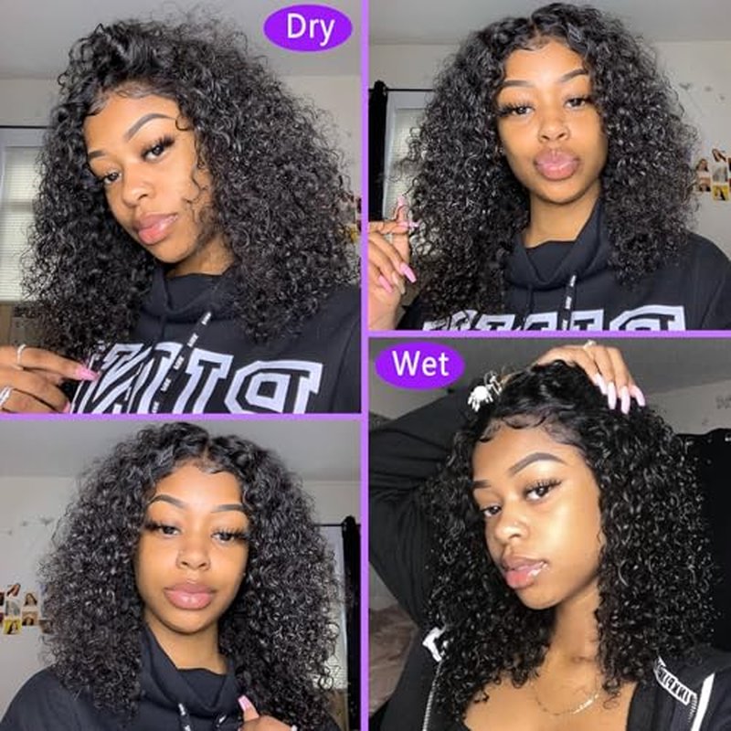 Short Bob Wig Human Hair 13x6 Frontal Lace Wig 200% Density HD Lace Front Wigs Human Hair Pre Plucked Bob Wigs for Women Curly Human Hair Wig Natural Black 18 Inch