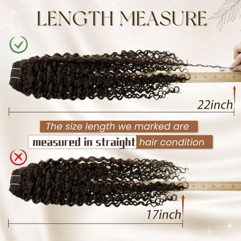 Hetto Thick Curly Hair Extensions Brown Curly Clip in Hair Extensions Human Hair Natural Wavy #2 Darkest Brown Curly Clip Hair for Women 7Pcs 135g 18 Inch