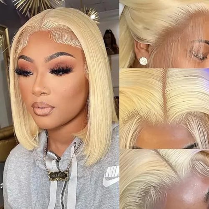 Belaved Blonde Bob Wigs Human Hair 13x4 Lace Front Pre Plucked 613 Blonde HD Frontal Lace Wig Glueless Wigs 180% Straight Density Short Bob Wigs for Black Women 8Inch