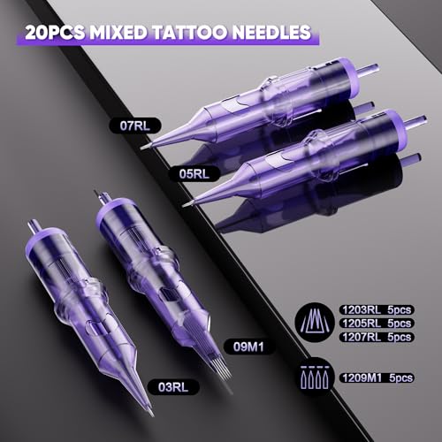 Beginners Wireless Tattoo Gun Kit - Professional 1,600 mAh Rotary Tattoo Pen Set, Complete Tattoo Machine Kits with 20Pcs Cartridge Needles for Beginner Artists Tattoo Supplies