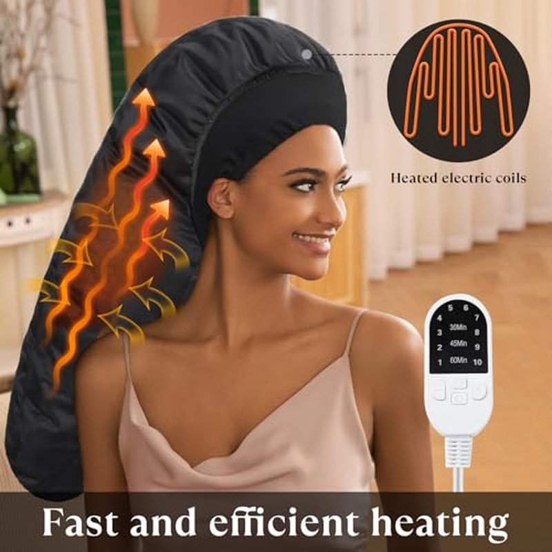 Heat Cap for Deep Conditioning, Hair Steamer for Natural Hair Home Use w/10-level Heats Up Quickly, Thermal Steam Cap for Home Hair Treatment