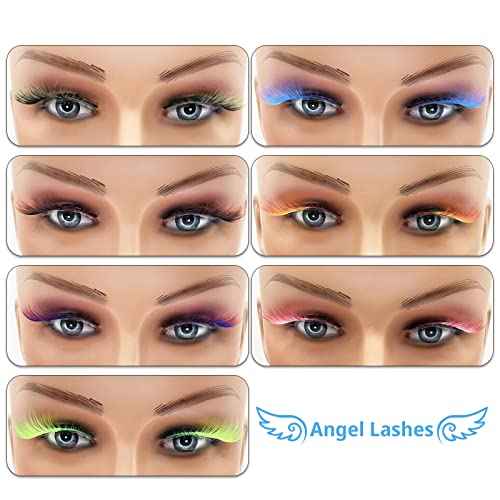 Outopen 7 Pairs Angel Colored Lashes Fluffy Wispy Winged False Eyelashes Halloween Cosplay Makeup Colorful Eye Lashes Like Extensions