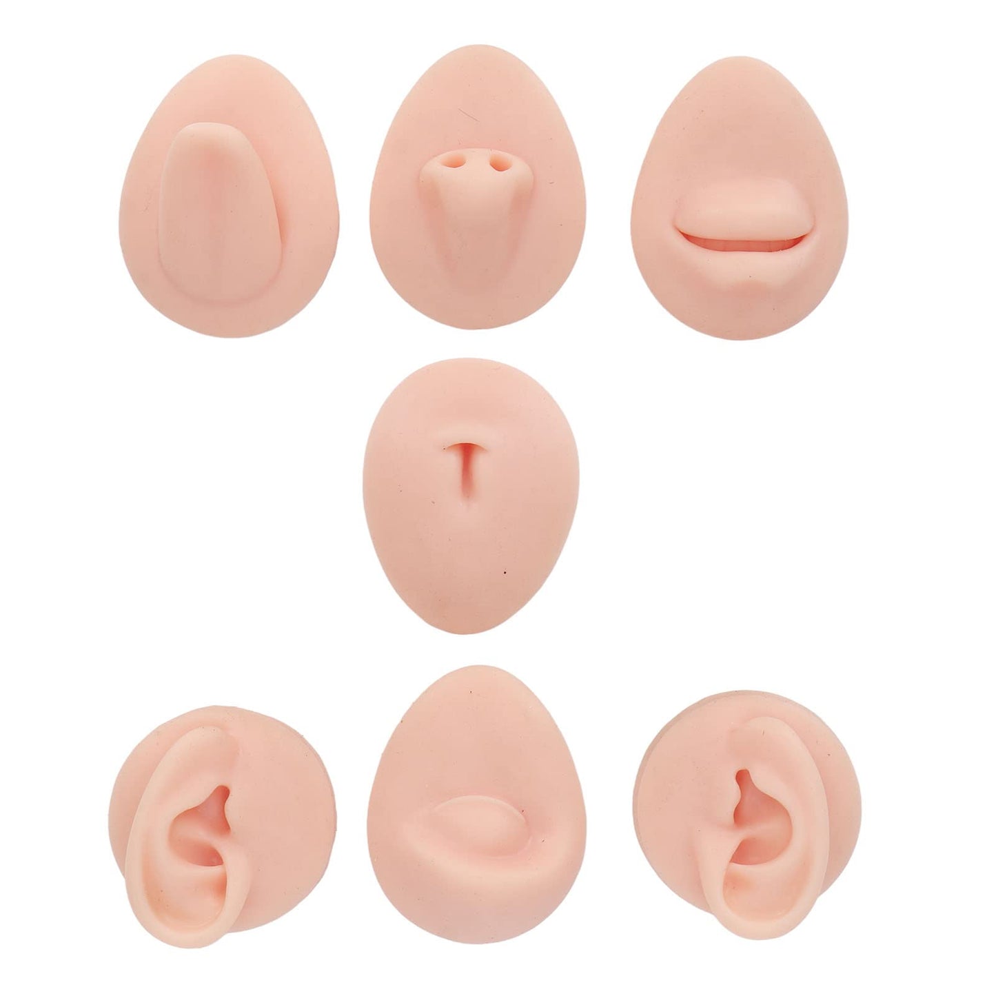 Fayelume 7PCS Piercing Practice Model Kit, Silicone Body Part Model For Piercing, Body Piercing Practice Model Kit Simulation Ear Eye Nose Mouth Tongue (Light Skin Colour)