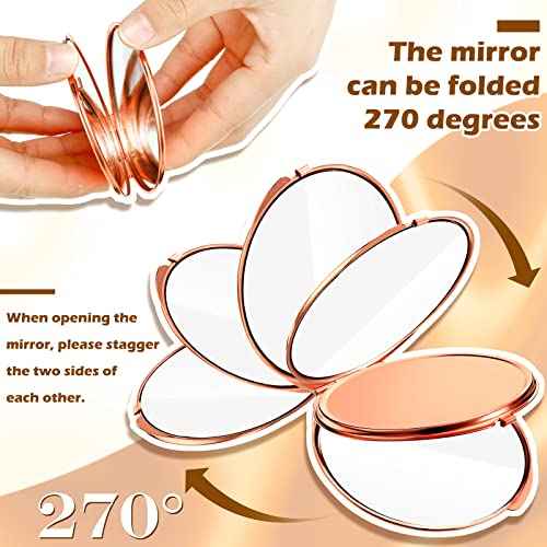 8 Pcs Rose Gold Compact Mirror Bulk, Metal Round Shell, 1x 2X Magnification Double Sided, Portable, Folding, Mini Travel Pocket Mirror for Women Girls Party Favor Bridesmaid