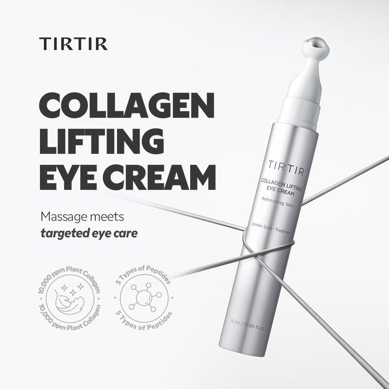 TIRTIR Collagen Lifting Eye Cream - Revitalizing Roller Applicator for Wrinkles & Fine Lines | Tightening Under Eye Treatment