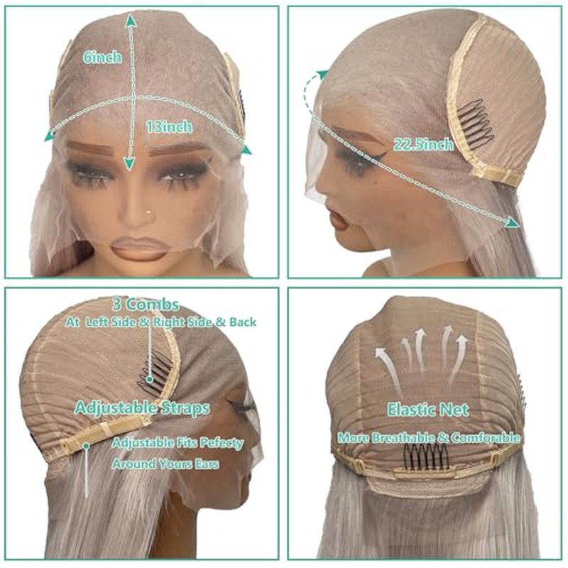 Munx Human Hair Lace Front Wig for Black Women 180% Density Thick 13x6 HD Transparent Glueless Wigs Wear and Go Silver Grey Real Human Hair Straight Pre Plucked Lace Front Wigs 22"