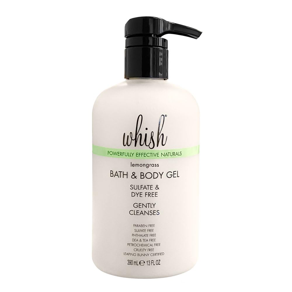 Whish Beauty Moisturizing Body Wash - Gentle Shower Gel with Shea Butter & Aloe | Lemongrass, 13 fl oz