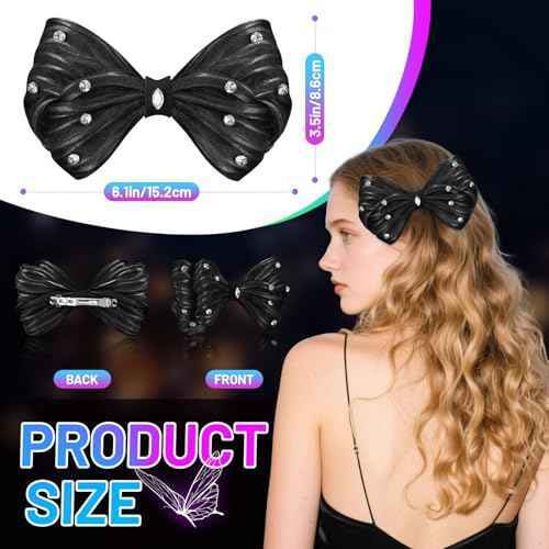 LED Bow Hair Clips 7 Colors Light up Hair Accessories Rhinestone Rave Clips Cute Headpiece Glow Hair Barrettes for Women