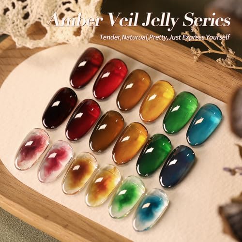 Born Pretty Jelly Gel Nail Polish,Christmas Fall Winter Transparent Gel Polish,Brown Blood Wine Red Orange Green Blue,Soak Off U v LED Light Cure Nail Art Kit for Salon and DIY at Home