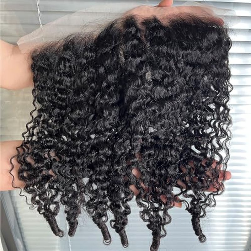 13x6 Lace Frontal Burmese Curly Human Hair 13x6 Frontal Transparent HD Lace Closure Water Wave 100% Real Human Hair Natural Black 1B Color 18 Inch