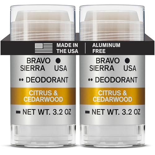 Aluminum-Free Deodorant for Men by Bravo Sierra, 2-Pack - Contains Natural Ingredients ? Long Lasting Odor and Sweat Protection - Citrus & Cedarwood, 3.2 oz - Paraben-Free, Vegan & Cruelty-Free