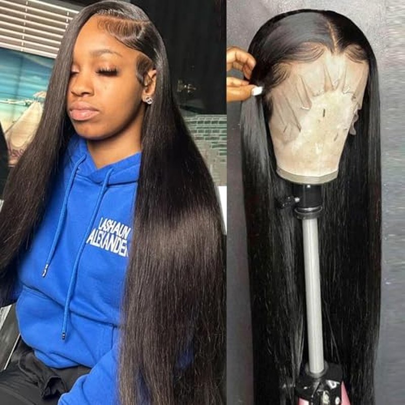 Full 13x6 HD Lace Front Wigs Human Hair Straight 180 Density Transparent Lace Frontal Wig for Women Natural Black Color Long Hair Glueless Wig 22 Inch