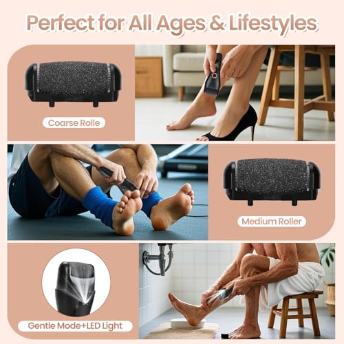 Electric Callus Remover for Feet Rechargeable - 3-Speed Adjustable Electronic Foot Filer, Effortless Smooth Feet from Hard Cracked Dry Dead Skin at Home - Christmas Gifts for Women Men