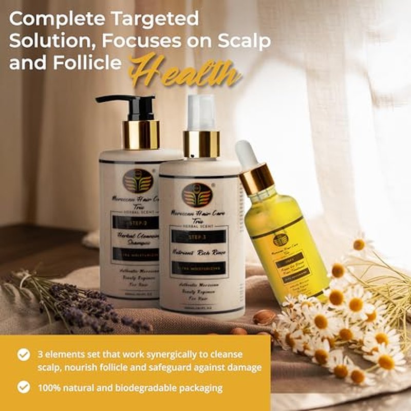 Moroccan Scalp Relief 3-Step Set ? Itch & Flake Control with Argan Oil, Herbal Shampoo & Leave-In Rinse ?Reduces Itch, Flaking & Buildup from Dryness/Irritation ? Dermatologist Approved, Sulfate-Free