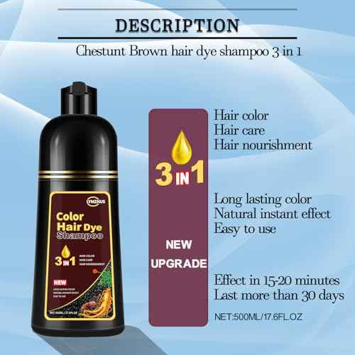 Dark Wine Red Hair Dye Shampoo 3 in 1 for Gray Coverage, Long-Lasting Hair Color Shampoo for Women & Men, Champu Para Canas Mujer Easy to Use At Home 500ML