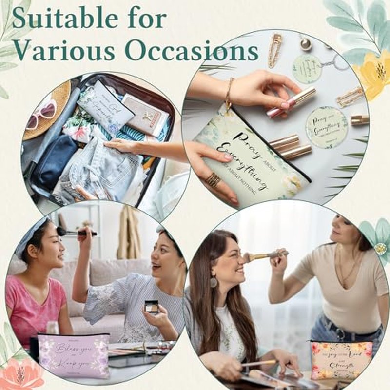 60 Pcs Christian Gifts for Women Religious Gifts Include 20 Canvas Makeup Bags 20 Bible Verse Mini Mirror 20 Inspirational Bible Keychains Church Favors for Women Mother Sister(Classic)