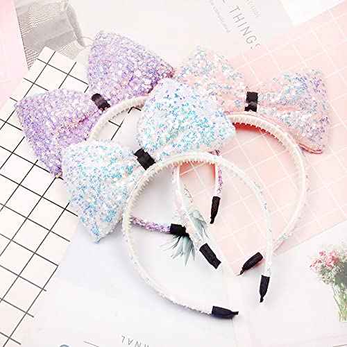 Sequin Mouse Ears Headbands Bow Glitter Hair Clasp Party Decoration for Girls,Women