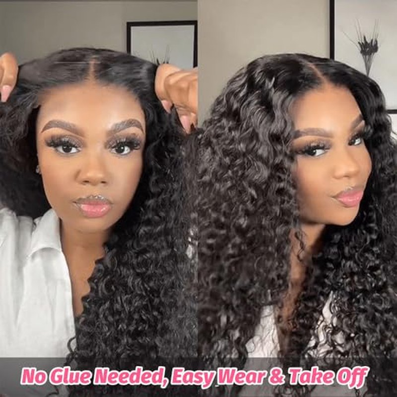 ALLRUN Wear and Go 4x4 Water Wave Closure Wig Human Hair 20 Inch Curly Wig for Black Women Glueless HD Lace Pre-Cut Pre-Plucked Bleached 180% Density