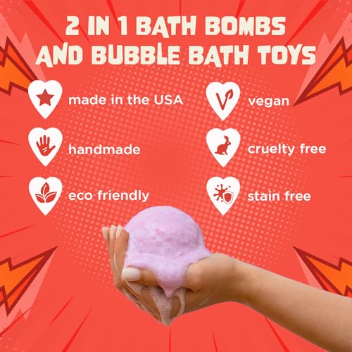 Superhero Bath Bombs for Kids with Surprise Toys Inside (3 Pack) - Large Bubble Bomb for Boys & Girls - Fizzies, Relaxing Aromas, Made in USA, Skin-Safe, Stain-Free by Two Sisters