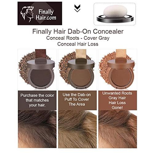 Finally Hair Fiber Concealer - Waterproof Black Hair Loss Solution, Hairline Creator, Eyebrow Enhancer & Beard Filler with Dab-on Shadow Powder