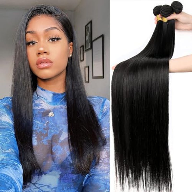 Beautymoon Jet Black 4 Bundles Human Hair Straight Brazilian 14 16 18 20 Inch 100% Unprocessed Virgin Straight Hair 4 Bundles Human Hair Deals Hair Extensions
