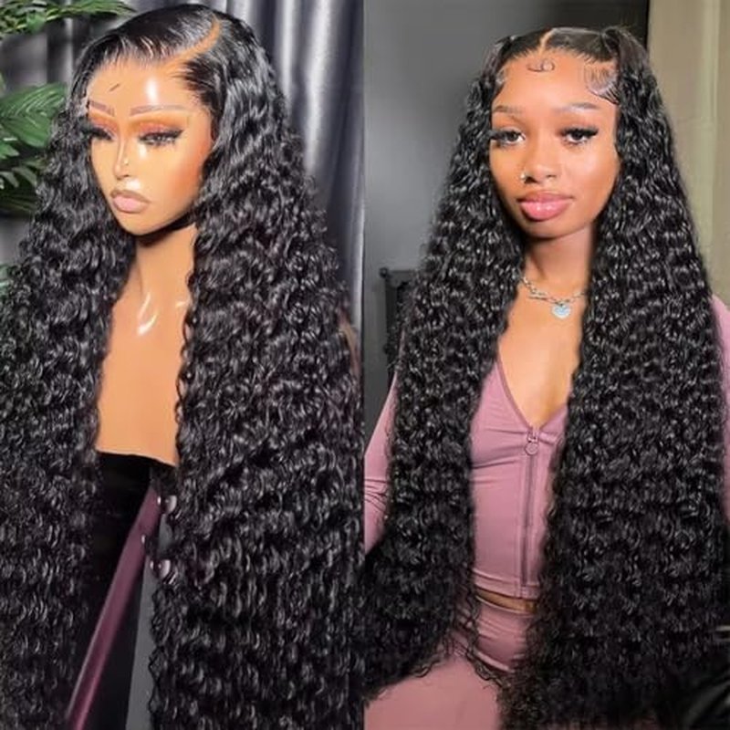 MSGEM 13x6 HD Lace Front Wigs Human Hair Deep Wave Lace Front Wigs 12A Human Hair Wigs for Women 180 Density 18 inch Curly Human Hair Wig Transparent Lace Frontal Wig Pre Plucked Natural Color
