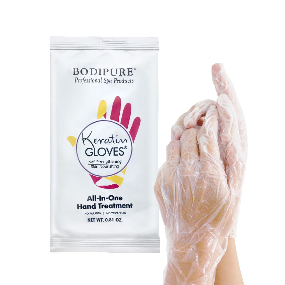 Bodipure Keratin Hand Mask Gloves for Dry Cracked Hands – Deep Moisturizing Cuticle Repair Treatment – Professional Spa Hydrating Gloves for Soft Hands & Nails – 12 Pair Pack