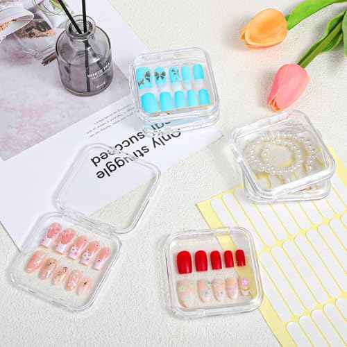 24 pcs Press on Nails Storage Boxs with 120 Pcs Adhesive Double Sided Tape Acrylic Nail Display Box Artificial False Nail Box Organizer Fake Nail Case Transparent Nail Packaging Boxes for Nail Salon