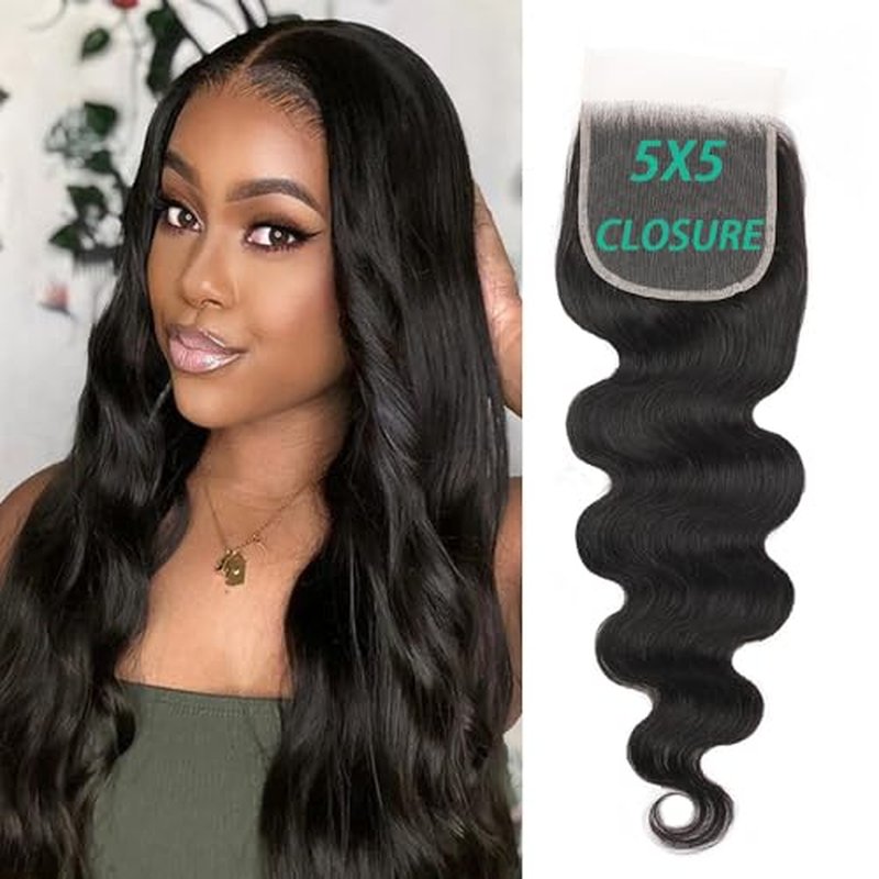 HD Lace Closure 24 Inch Body Wave 5x5 Human Hair Closure for Black Women 100% Human Hair 5x5 Lace Closure Can be Curly and Dyed With Baby Hair (24 Inch, 5x5 Black)