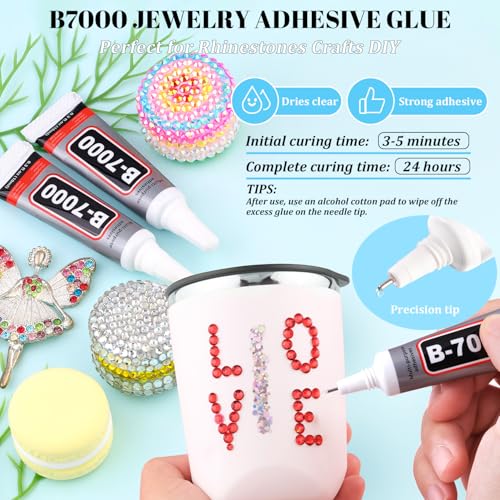 6000Pcs Resin Rhinestones for Bedazzling with 3Pcs B7000 Jewelry Glue, 1 Box Red Flatback Rhinestones for Crafting Crafts DIY, Crystals Gems for Clothing Shoes Tumblers Nail Art Makeup
