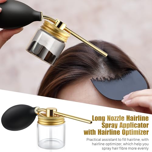 Hair Building Fiber Spray with Hairline Optimizer, Hair Fibers Spray for Hair-building, Portable Fiber Powder with Nozzle, Hairline Building Powder Accessory(Gold)