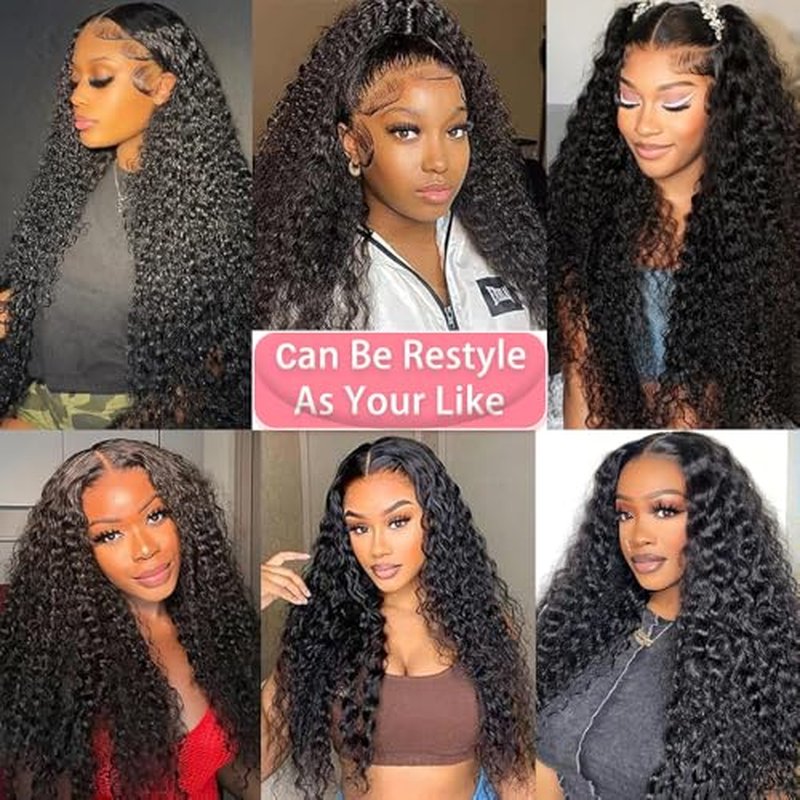 Water Wave HD Lace Front Wigs Human Hair 10A Deep Curly 13x4 Transparent Lace Frontal Wigs Pre Plucked Wet And Wavy Glueless Wigs Human Hair for Women 180% Density (24Inch, Natural Color)