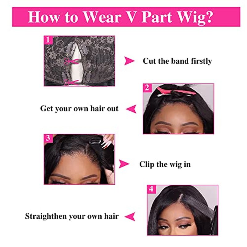 V Part Wigs Straight Brazilian Virgin Human Hair Wigs for Black Women Upgrade U Part Wig Glueless Full Head Clip In Half Wig V Shape Wig No Leave Out 180% Density Natural Color 20"