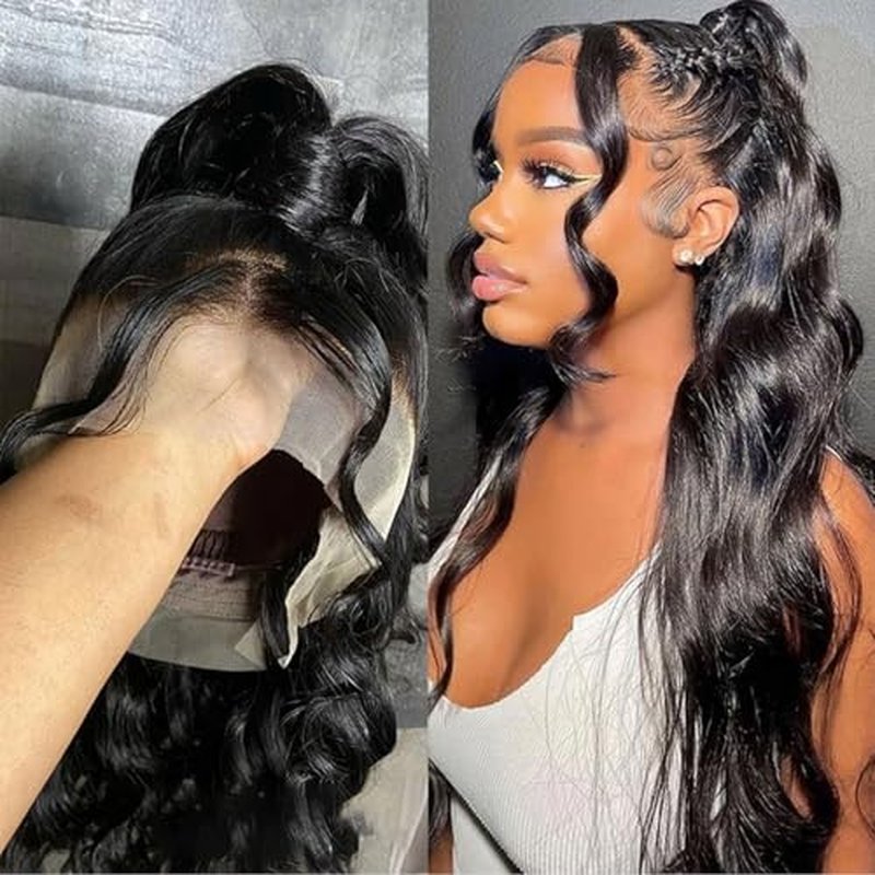 360 Lace Frontal Human Hair Body Wave 360 Frontal Closure Body Wave HD Transparent Closure With Baby Hair 150% Density Raw Virgin Human Hair Natural Black 1B Color 22 Inch