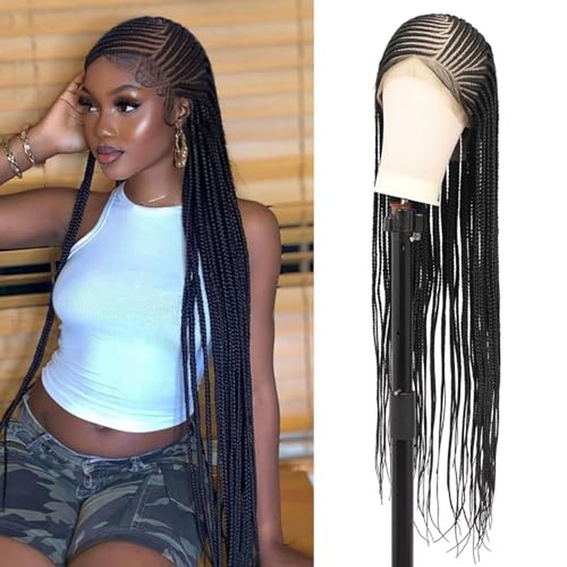 13x8 Inch HD Lace Front Cornrow Braided Wigs For Women Box Braid Wig With Baby Hair Back Lemonade Braids 36" Black Premium Synthetic Box Braided Wig Transparent Lace Front Braids Wigs