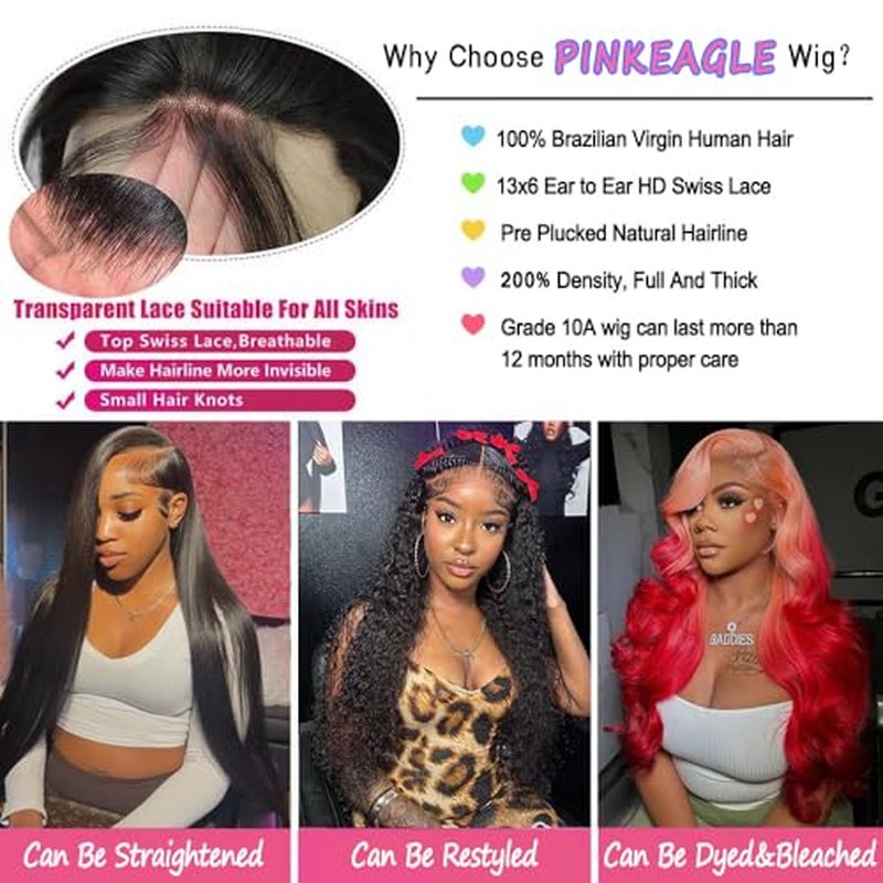 13x6 Lace Front Wigs Human Hair 200% Density Body Wave HD Lace Front Wigs Human Hair Pre Plucked Glueless 13x6 Full Frontal Wig for Women Natural Black 24 Inch