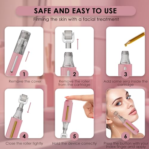 Derma roller with Reservoir for Lips, Skin, Hair, Wrinkles, Stretch Marks, Hyperpigmentation INSTANT SERUM APPLICATION, 105 Titanium Needles 0.25 mm