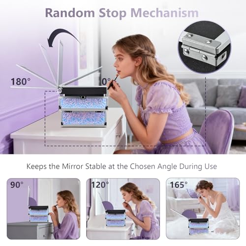 Joligrace Makeup Train Case Makeup Case Organizer Portable Cosmetic Box Storage with 2 Trays Mirror Locking with Keys Make Up Travel Case Nail Kits Traveling Makeup Box Shiny Purple