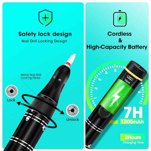Nail Drill Cordless 35000RPM Rechargeable Professional Electric Nail Drill Kit Wireless Nail File Drill Acrylic Drill for Acrylic Gel Nails Manicure Pedicure Polishing Remover
