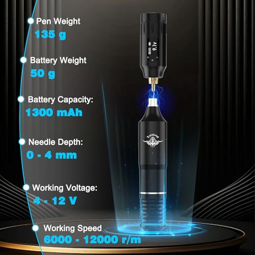 Beginners Tattoo Gun Machine Kit Professional Complete Tattoo Gun Kits for Beginner Rotary Tattoo Pen Set with 10Pcs Tattoo Cartridge Needles for Starter Artists (Black-45Pcs)