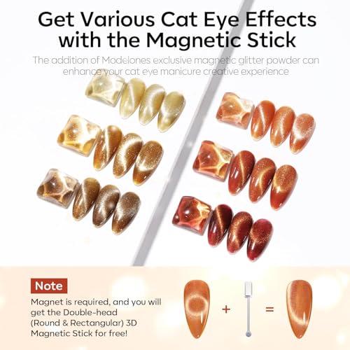 modelones Cat Eye Fall Gel Nail Polish Set 6 Colors Yellow Gold Orange Brown Nude Glitter 9D Cat Eye Gel Polish Halloween Maple Gel Polish with Magnet Soak Off Led Nail Art DIY Salon Gifts For Women
