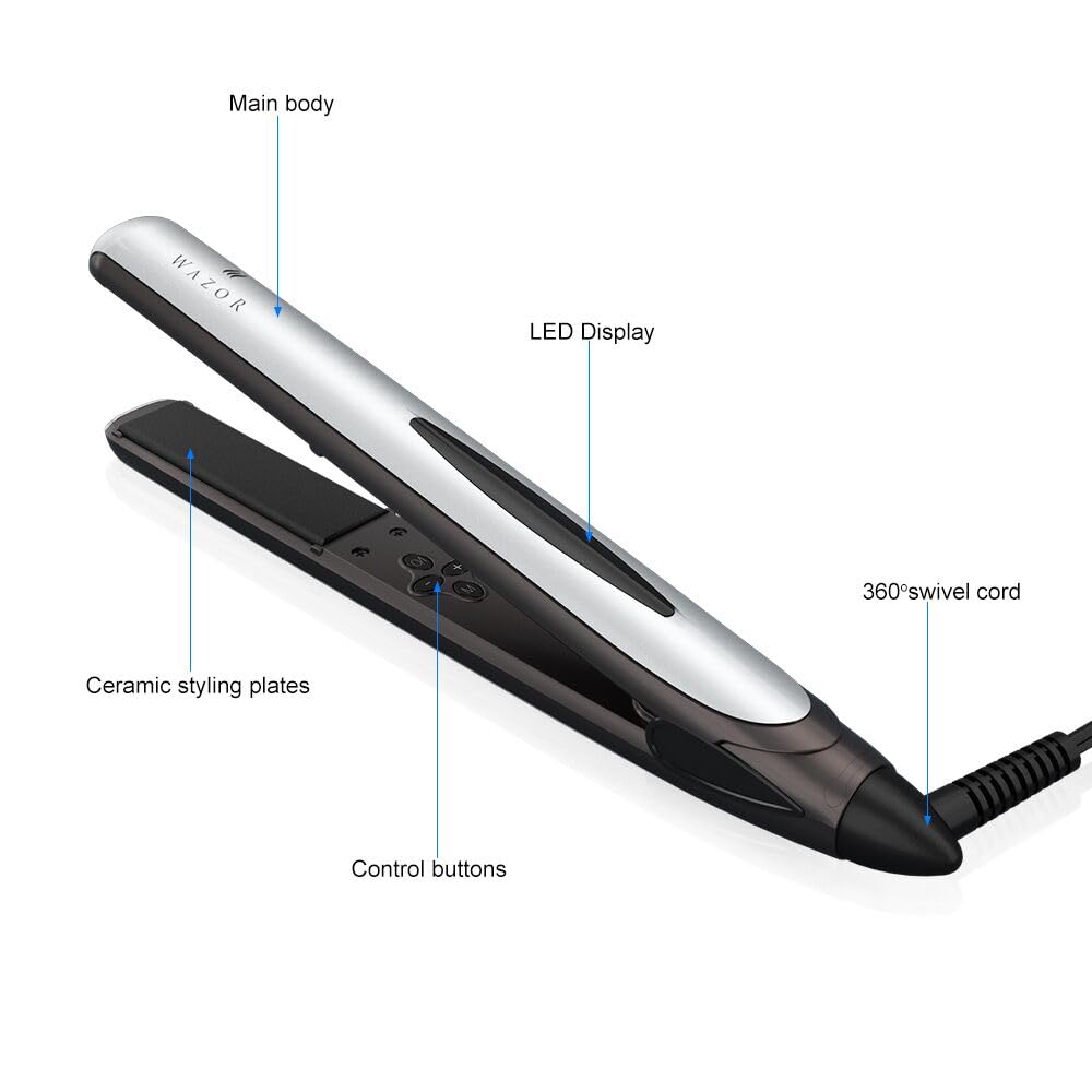 Hair Straightener Flat Iron and Curler 2 in 1 Professional Ceramic Flat Iron Instant Heat Up with Automatic Shut Off and Digital LED Display, Adjust Temperature from 284℉ to 446℉, 1 inch Sliver