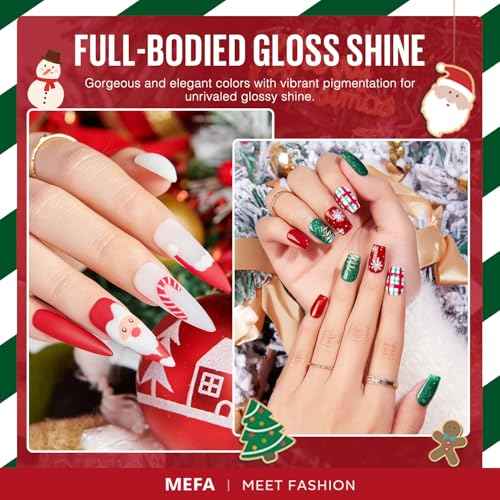 MEFA Christmas Gel Nail Polish Set Limited Edition, 12 Colors Burgundy Red Dark Green Glitter Gel Polish Winter Silver Gold Sparkle Nail Polish Manicure Soak Off Salon Christmas Gifts for Women Girl