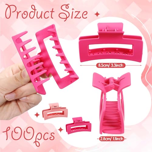 XunYee 100 Pcs Hair Claw Clips Bulk Large Square Jaw Headwear Clips Set for Women Nonslip Rectangle Hair Accessories Clip for Girl Women Gifts Beauty(3.4'',Frosted Bright)